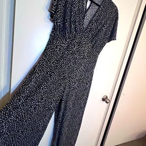 Mango black and white daisy jumpsuit